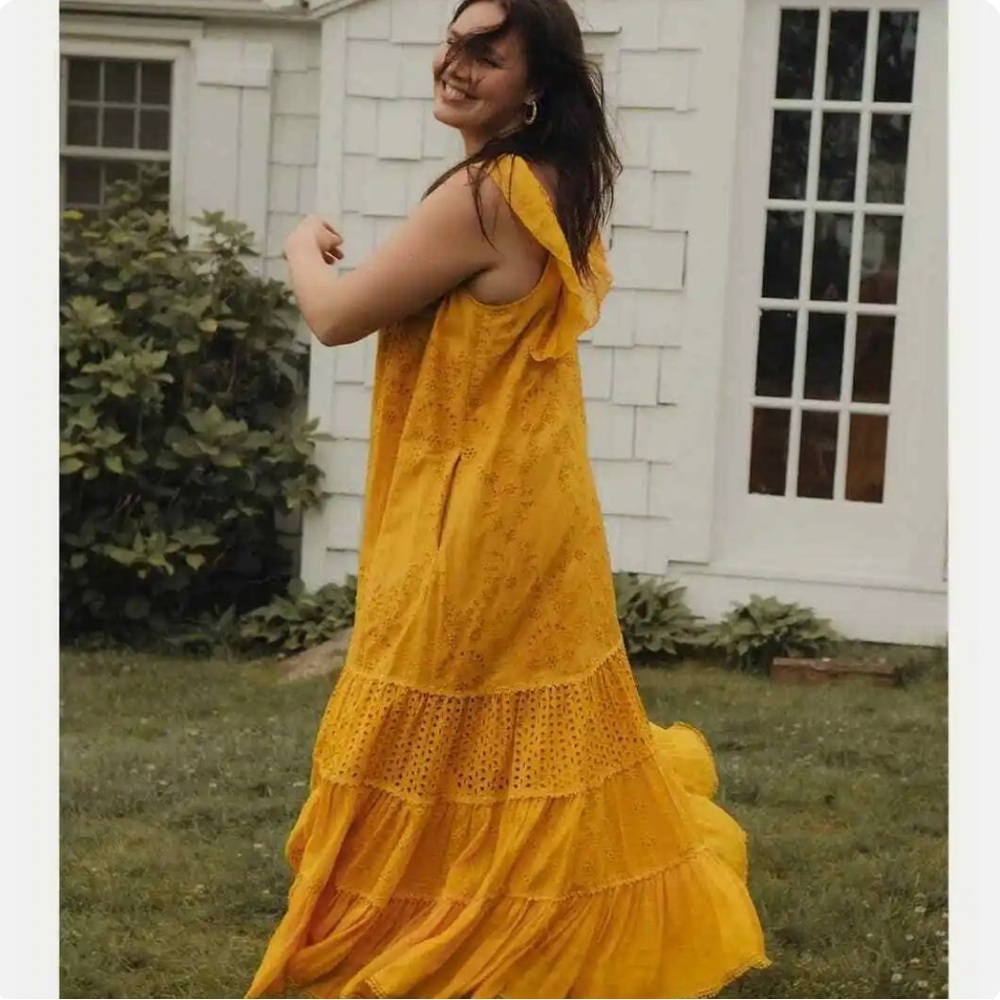 Anthropologie Payal Jain Fallon Eyelet Yellow Maxi Dress